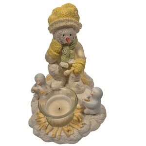 Russ Ice Sculpture Snow S'mores Snowman Candle Holder Cozy Wnter Christmas Decor